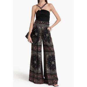 ZIMMERMANN Black and Red Paisley Wide-Leg Pants